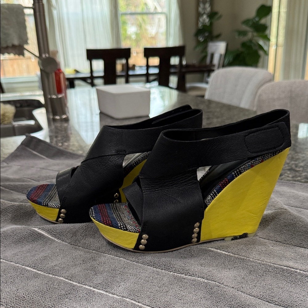 Joes Black and Yellow Wedge Sandals